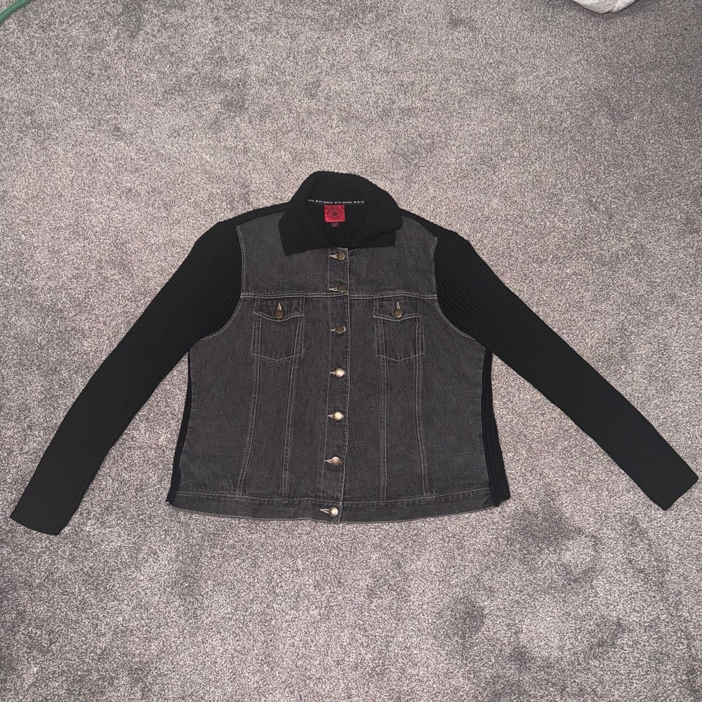 By Design Women's Black‎ Denim & Knit Button Up Jacket - Size  XL
